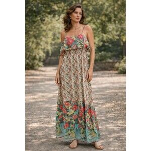 Joie Dress Size Medium Silk Cottage Maxi Floral Sleeveless Layered Draped Boho